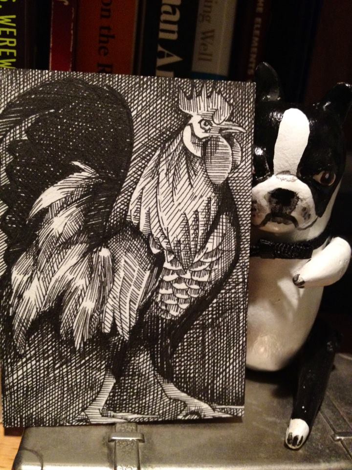 ROOSTER2 | 2014 | pen and ink art card, 2.5" x 3.5"