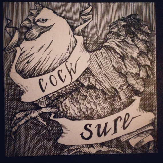 COCKSURE | 2016 | pen and ink on artist tile, 4" x 4"