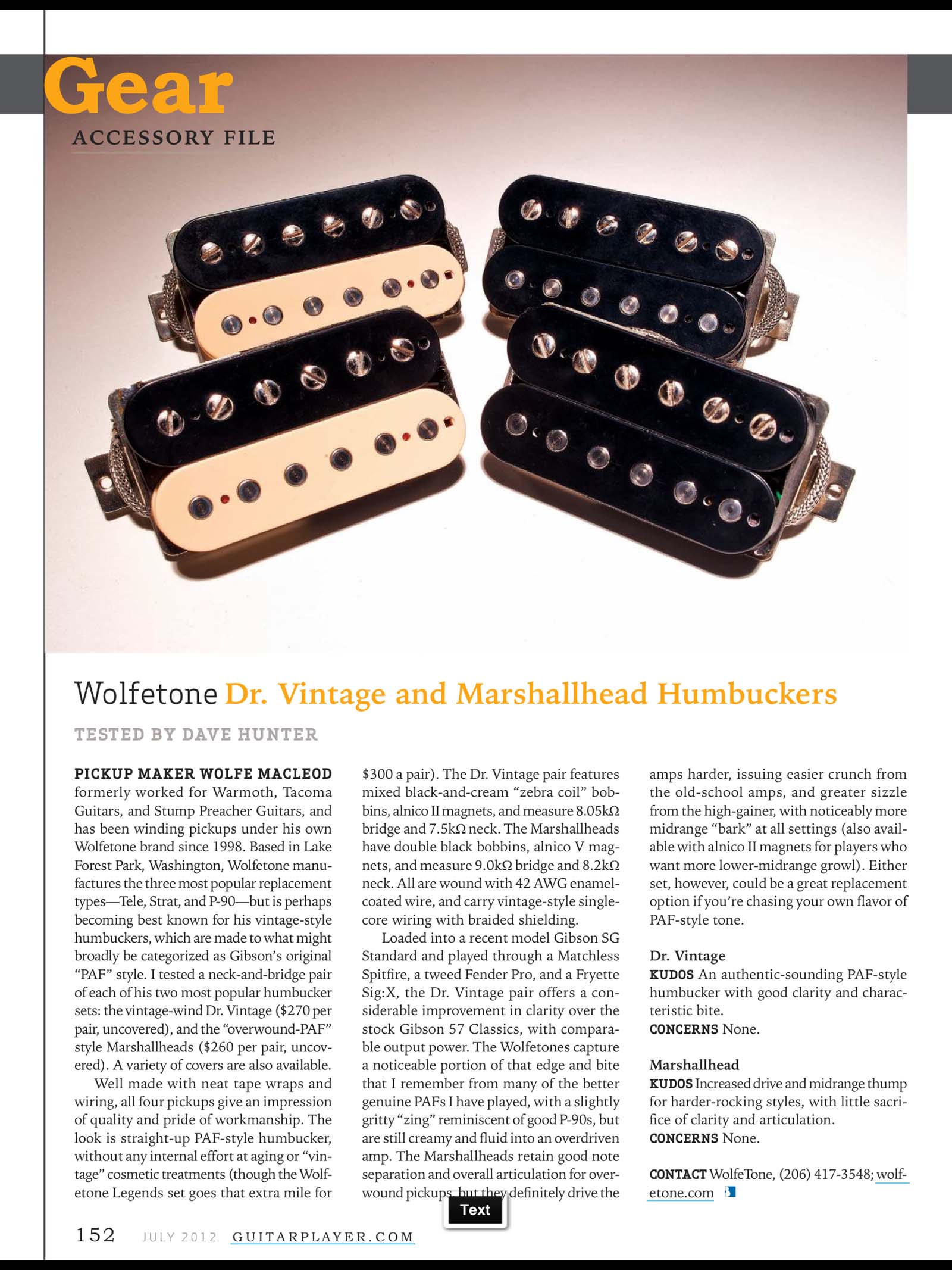 Dr. Vintage humbucker | Wolfetone Pickups