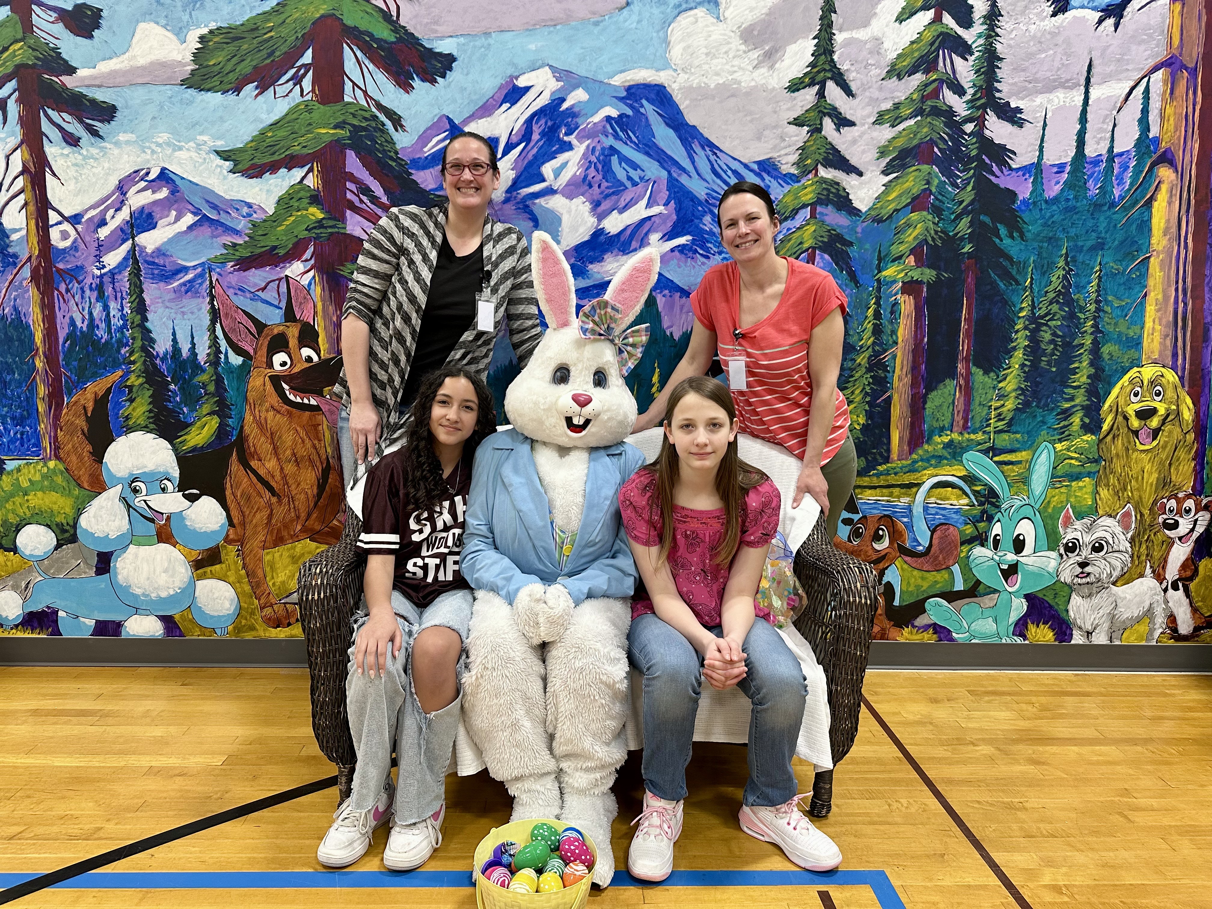“Every child deserves a treat for Easter,” says Jess (top right), and Riley (in the bunny suit) agrees!