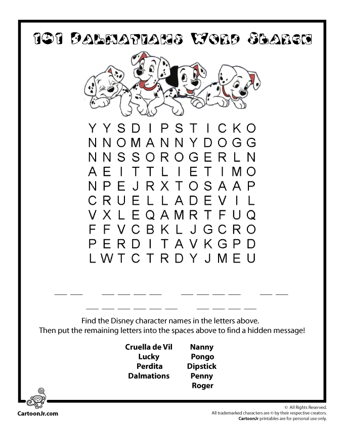 Read about scrumptious appetizers that you. 101 Dalmatians Word Search - Woo! Jr. Kids Activities