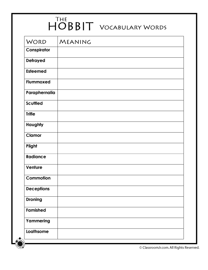 hobbit vocabulary worksheet woo jr kids activities children s publishing