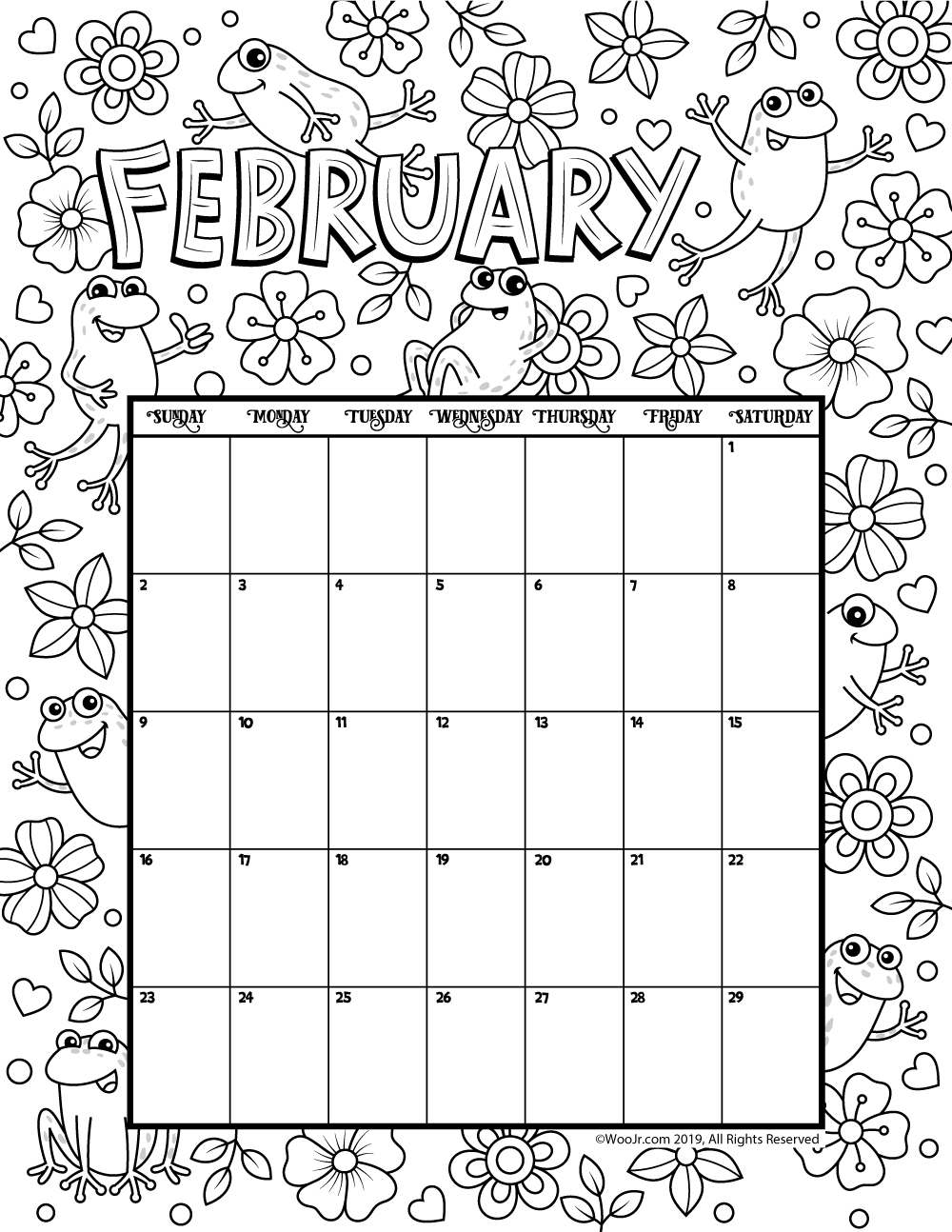 february 2020 coloring calendar woo jr kids activities
