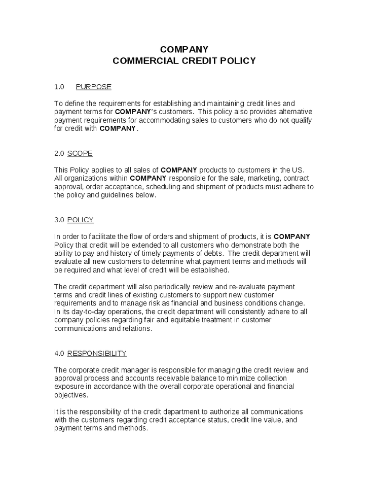 4 Credit Policy Templates Word Excel Templates