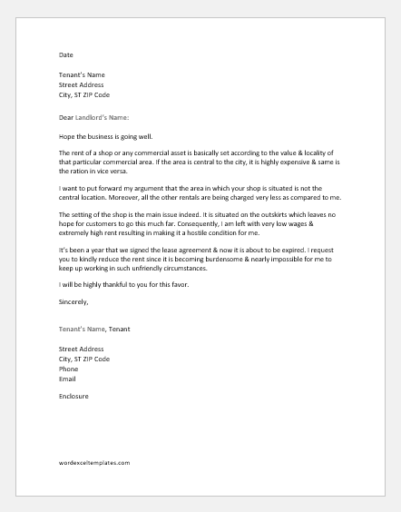 Miscellaneous Rent Reduction Request Letters Word Excel Templates