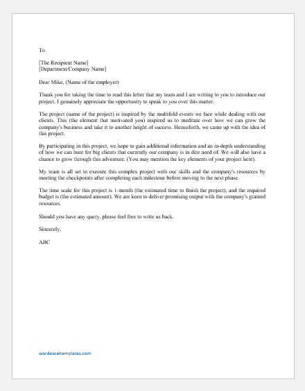 Project Introduction Letter Template Word Excel Templates