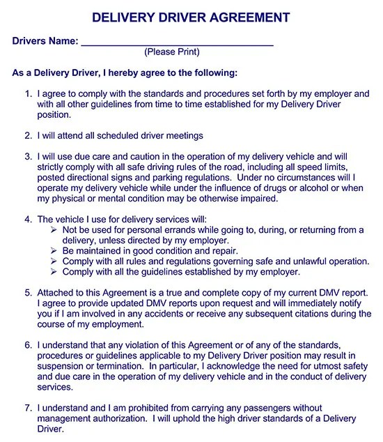 free independent delivery driver contract templates word pdf