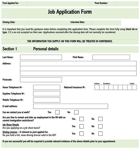 13 basic job application forms templates printable