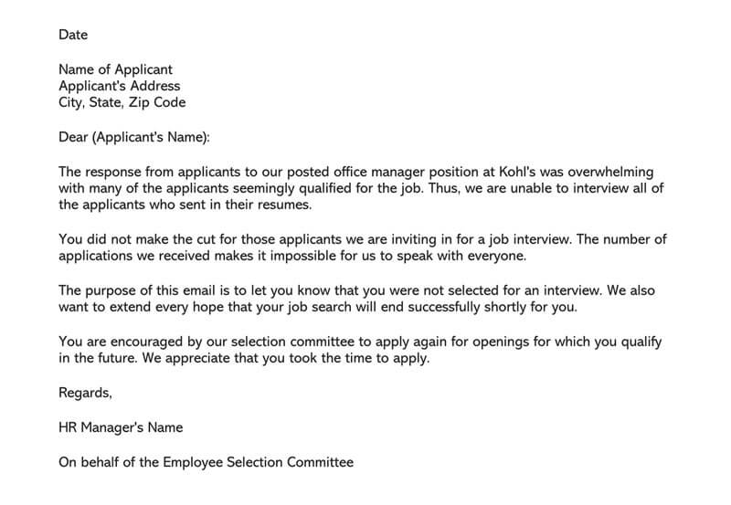Job Candidate Rejection Letter 36 Sample Letters Templates