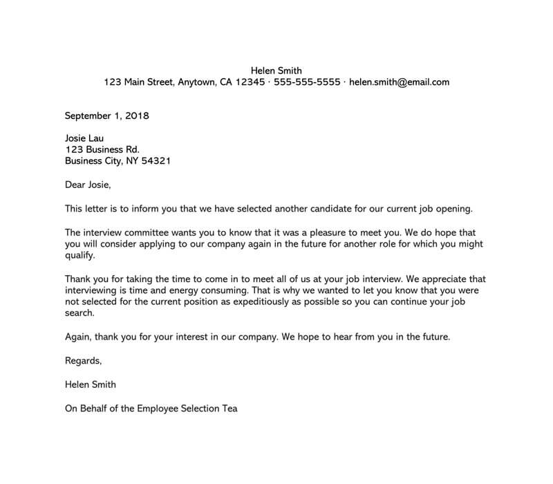 Job Candidate Rejection Letter 36 Sample Letters Templates