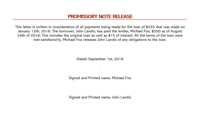 Free Promissory Note Debt Release Forms Word Pdf