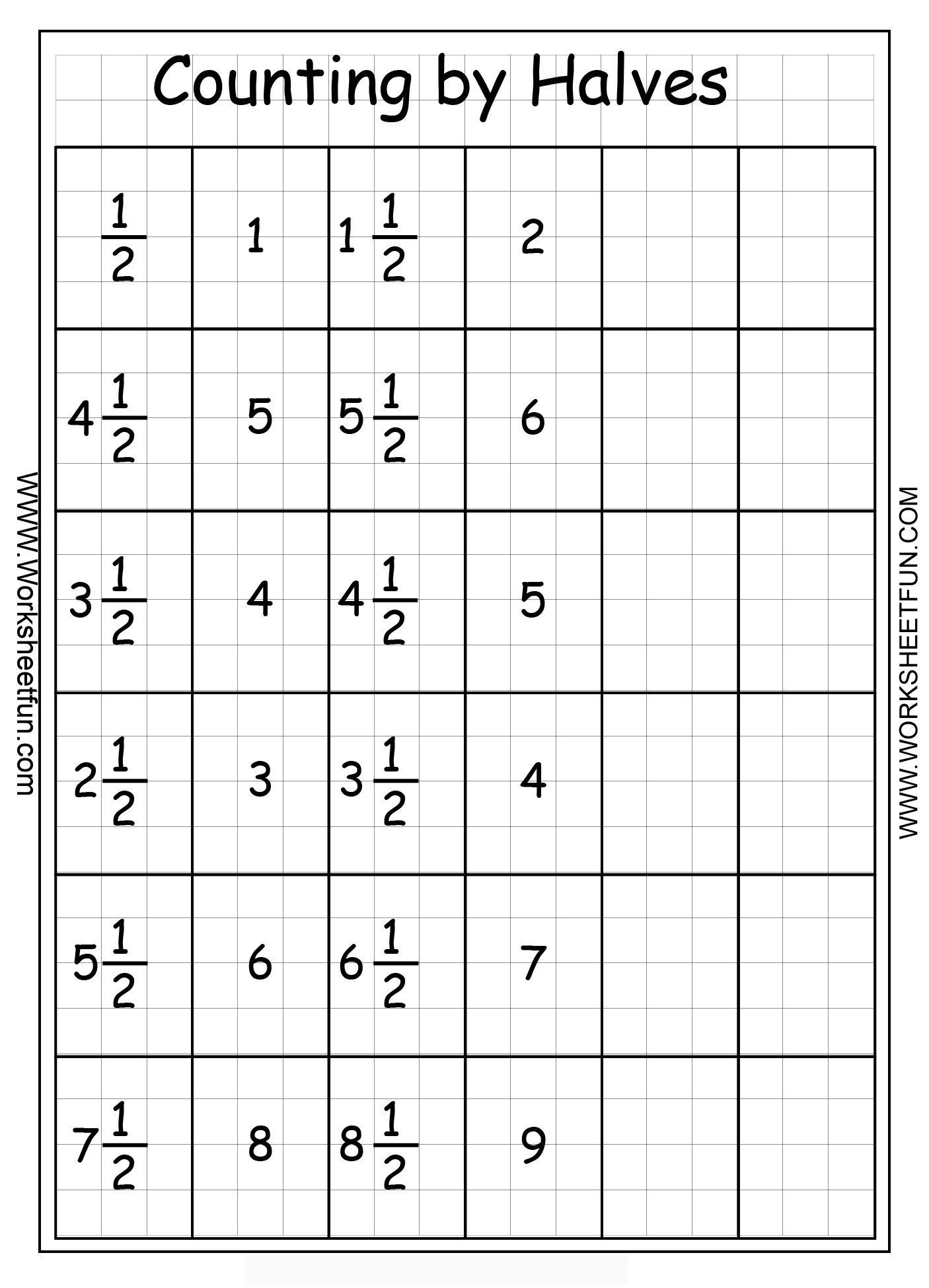 fractions counting by halves free printable worksheets worksheetfun