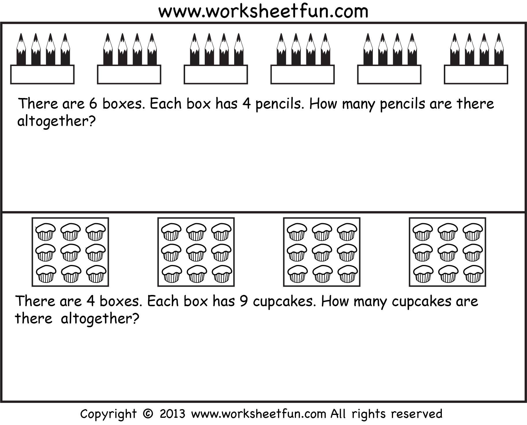 repeated addition multiplication word problems seven worksheets