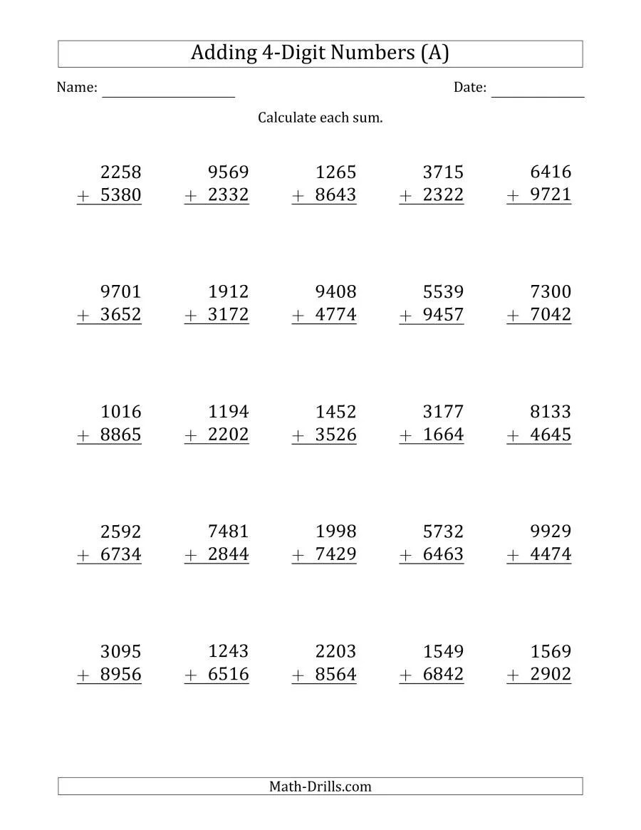 4 digit addition with regrouping worksheets worksheet hero