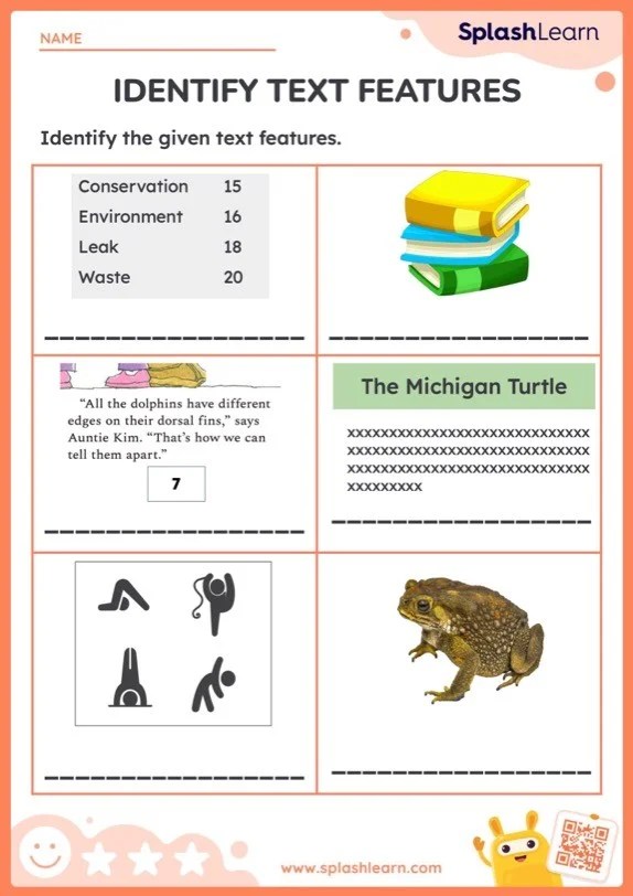 Text features worksheets worksheets