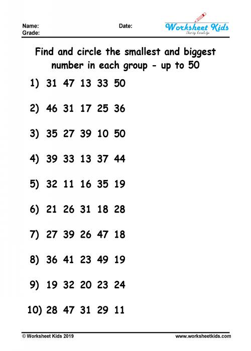 circle the biggest and smallest number worksheet free printable pdf