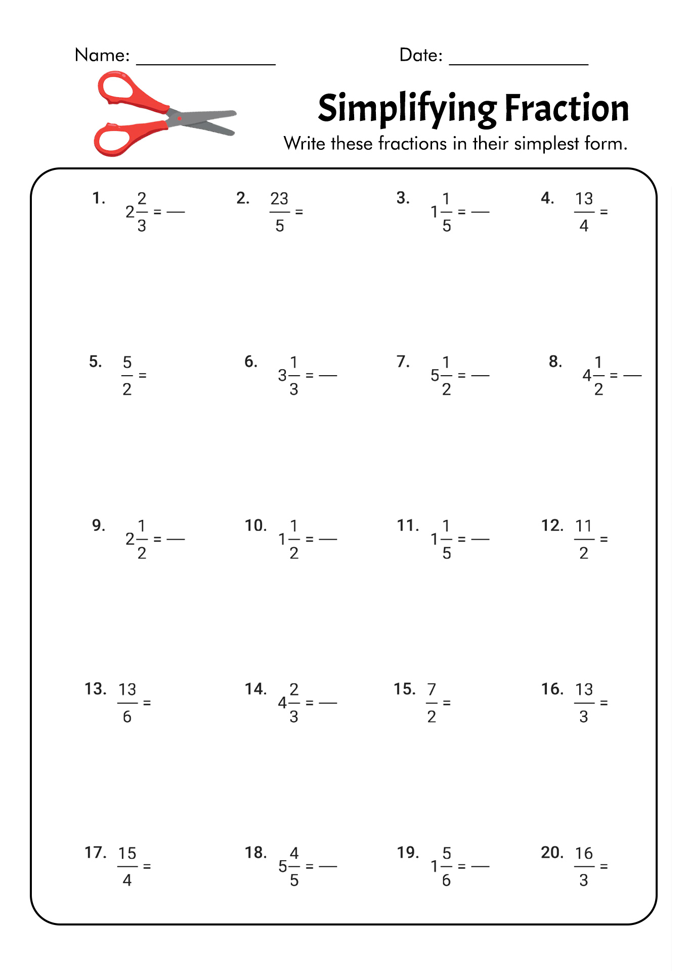 16 best images of simplifying fractions worksheets grade 6