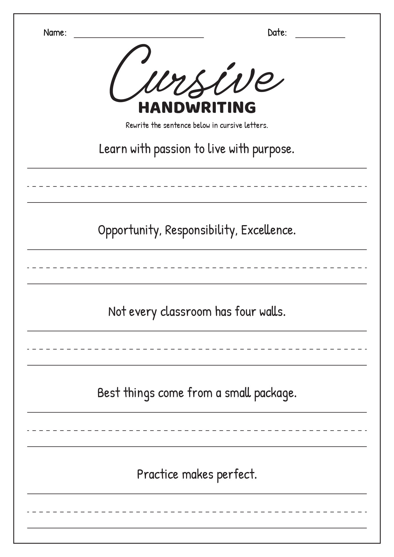3rd grade cursive rubric