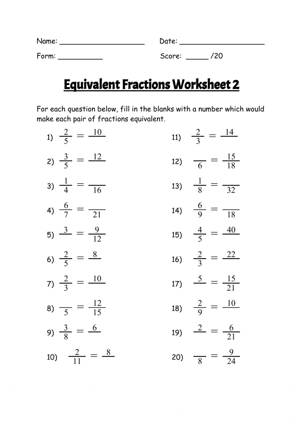 Is it equal? fractions worksheets