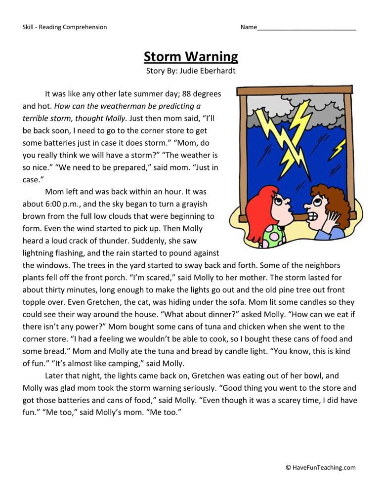 storm warning reading comprehension worksheets worksheetscity