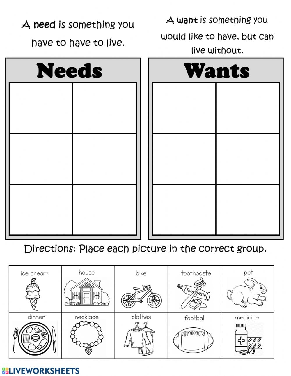 Needs and wants worksheet kindergarten worksheet24
