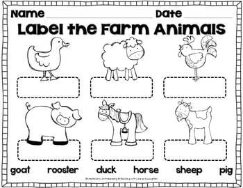 Labeling animal names worksheets