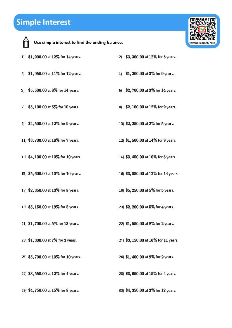 Simple interest worksheets