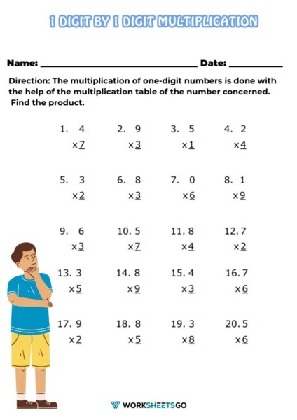 1 digit by 1 digit multiplication worksheets