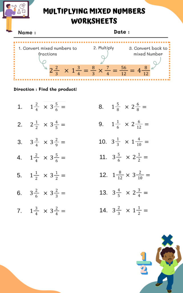 Multiplying mixed numbers worksheets