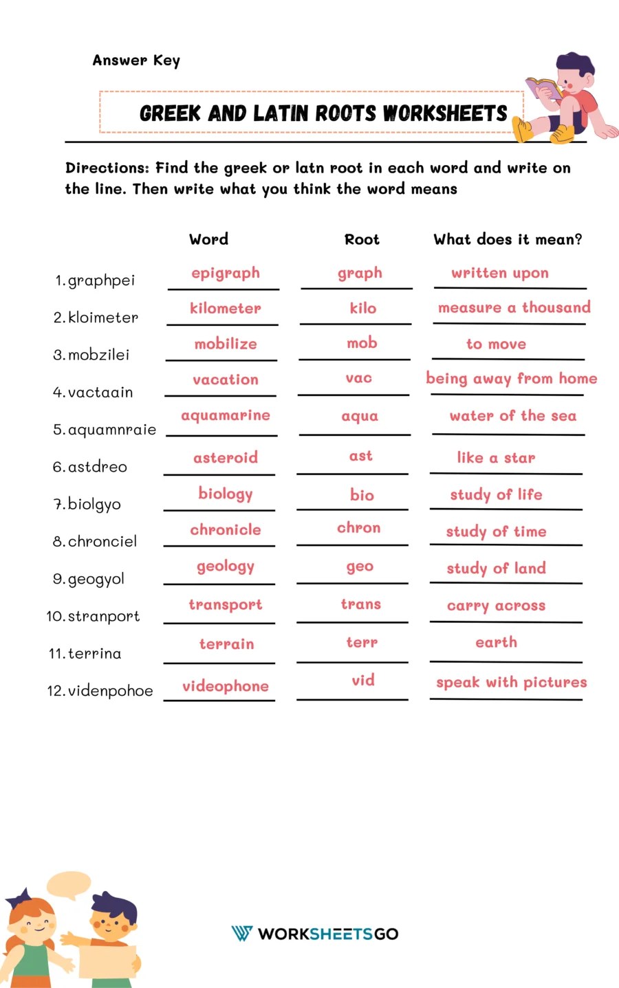 Greek and latin roots worksheets