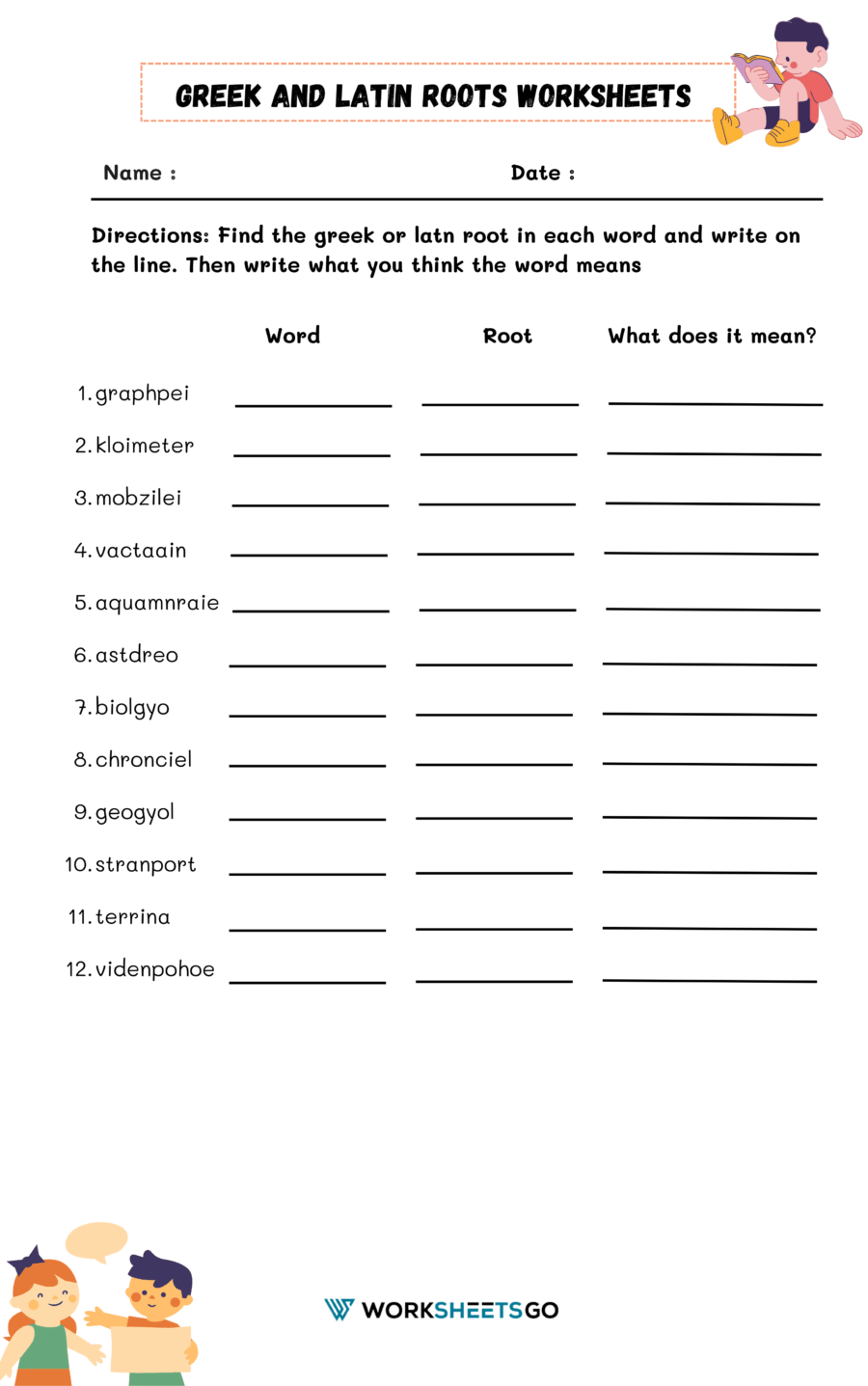Greek and latin roots worksheets