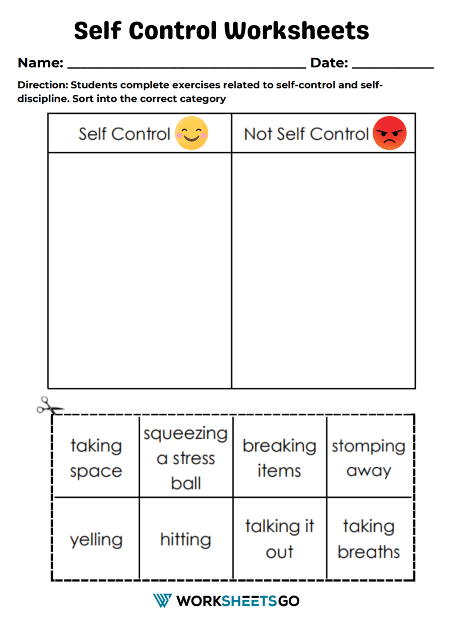 Self control worksheets