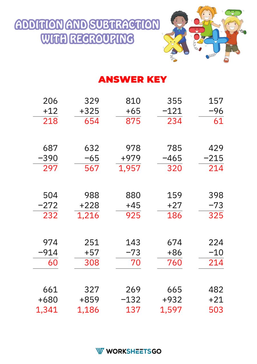 Adding and subtracting with regrouping worksheet
