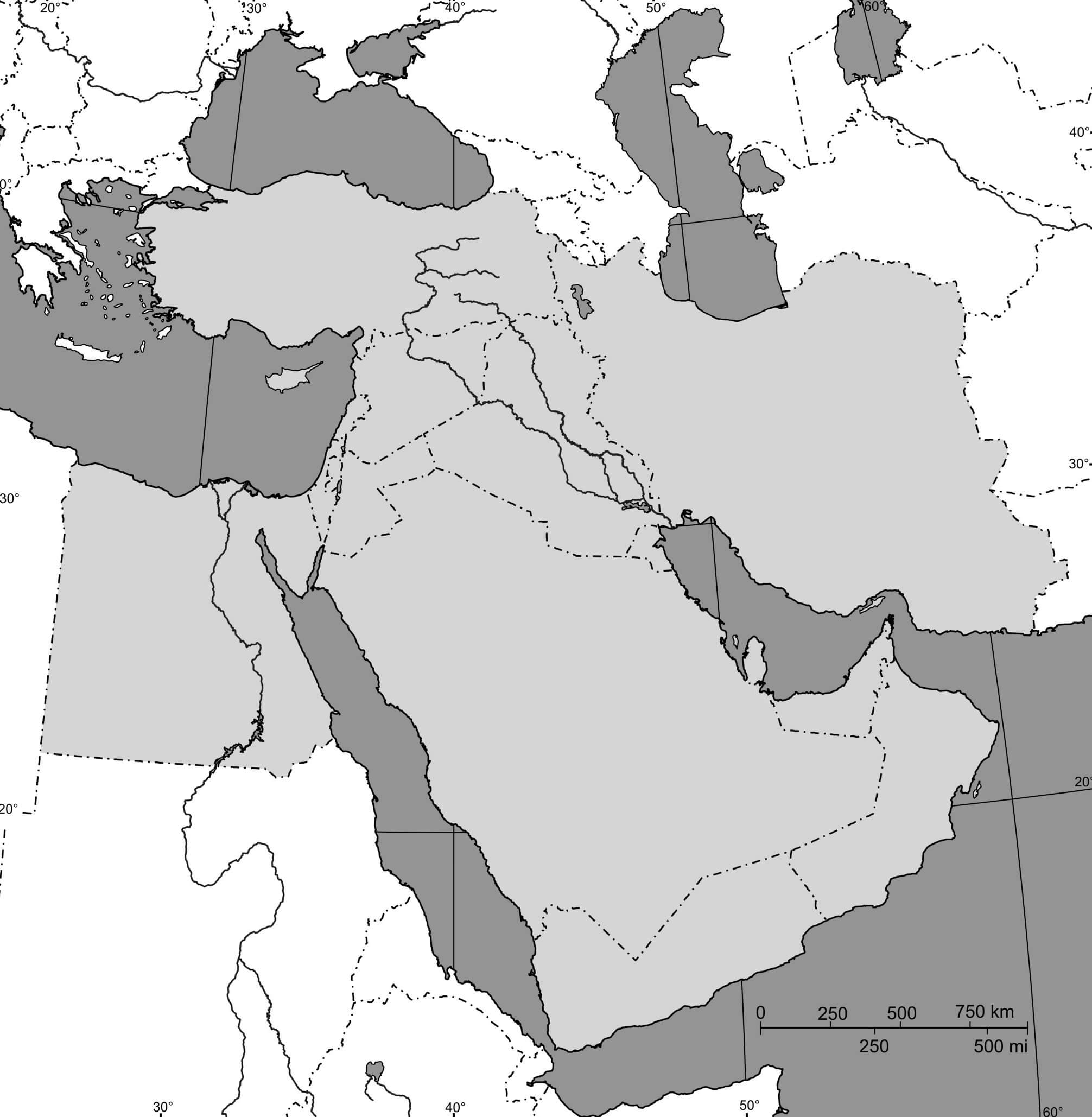 Middle East Blank Physical Map Middle East Outline Map 