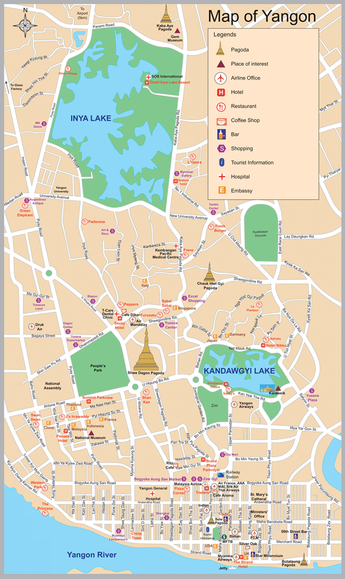 Yangon Map Myanmar Map Of Yangon 