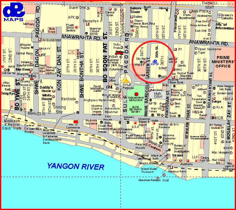 Yangon Map Myanmar Yangon City Center Map 
