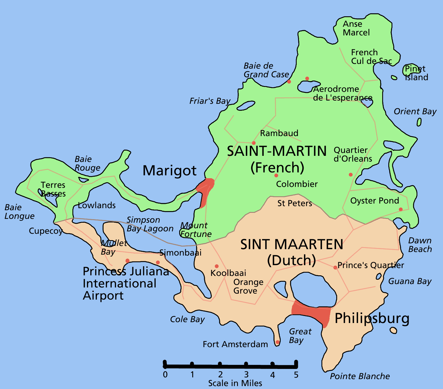 Map Of Saint Martin Caribbean Saint Martin Politic Map 