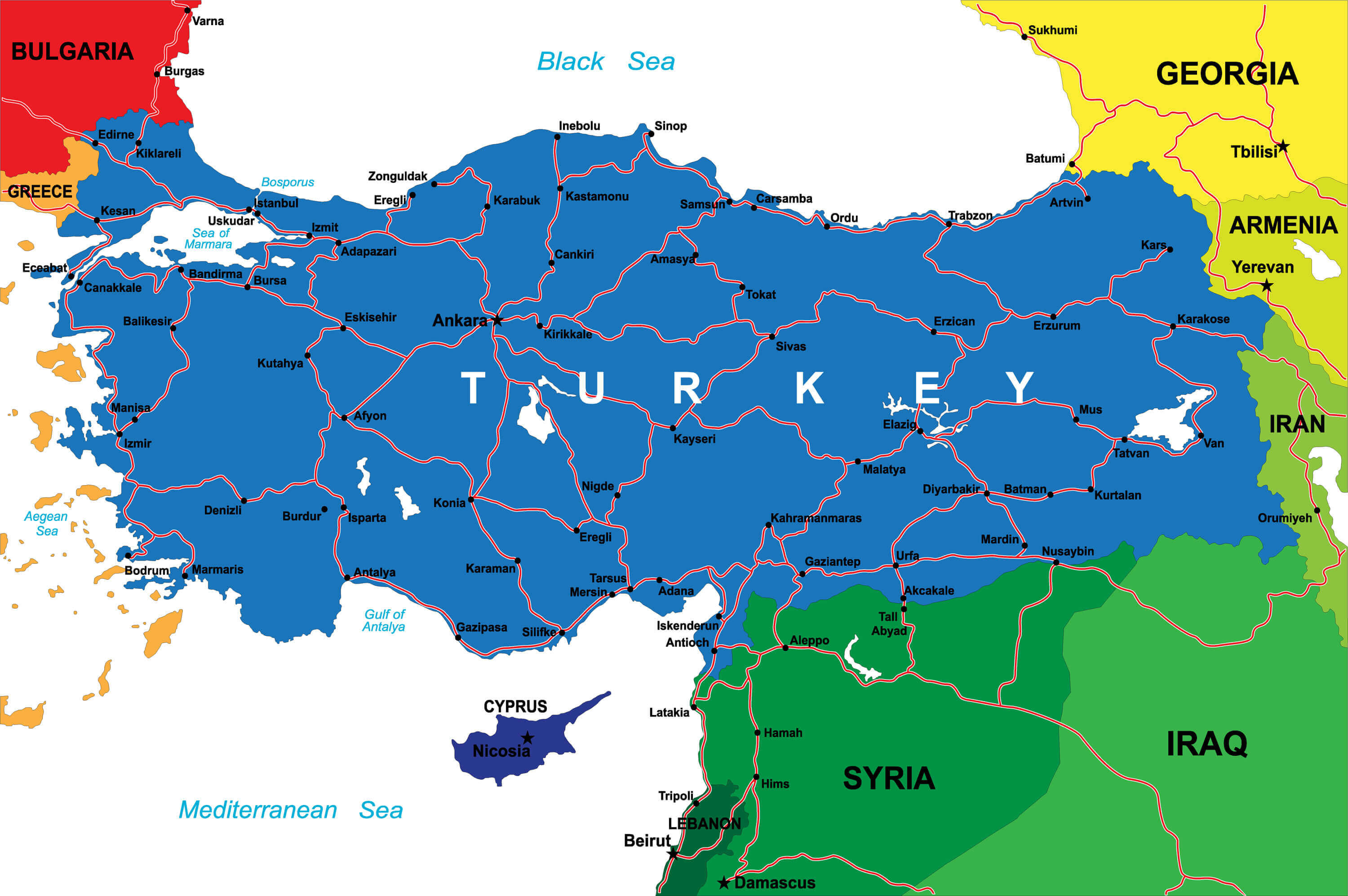 Map Turkey Turkey Road Map 