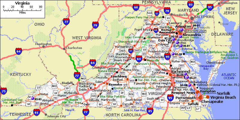 Map Of Virginia Virginia Road Map 