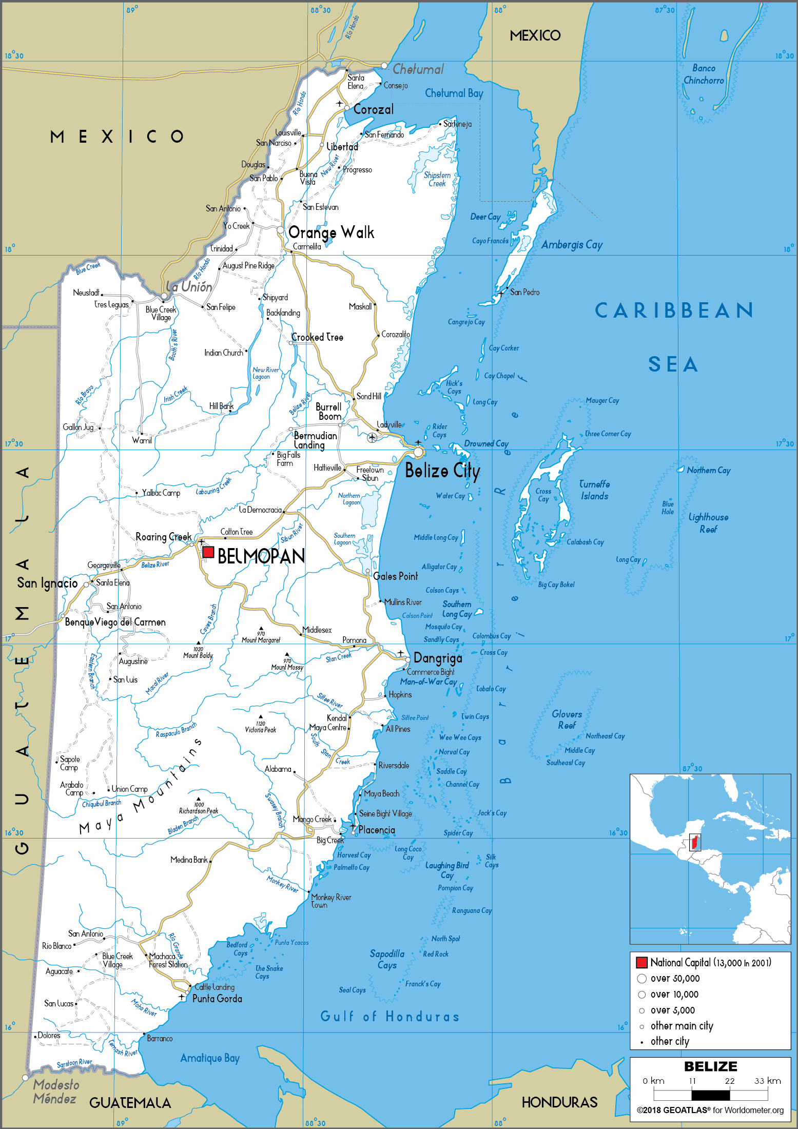Belize Map Road Worldometer.