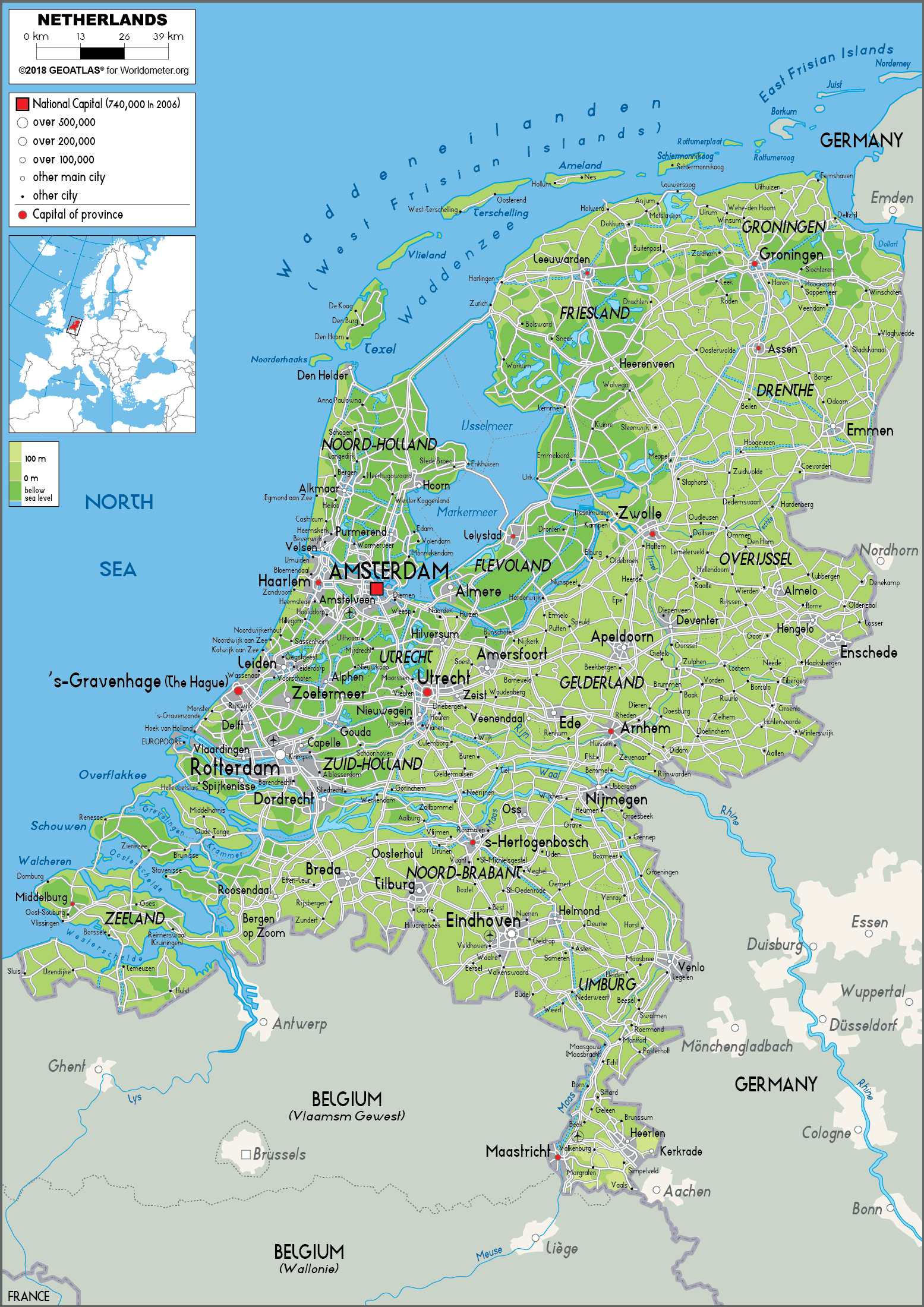 Netherlands Map Physical Worldometer Netherlands Physical Map 