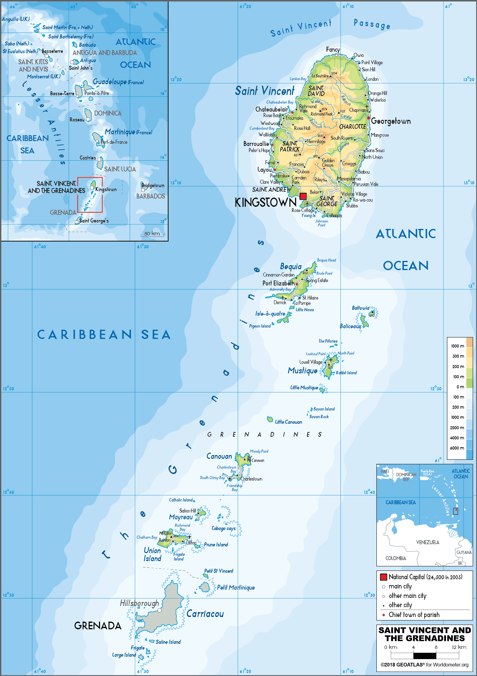 St Vincent Grenadines Map Physical Worldometer St Vincent Physical Map 