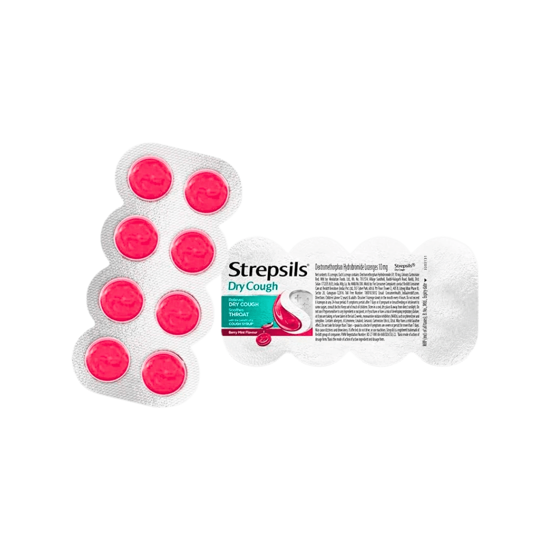 Strepsils Dry Cough – Strip of 8 Lozenges (Berry Mint)