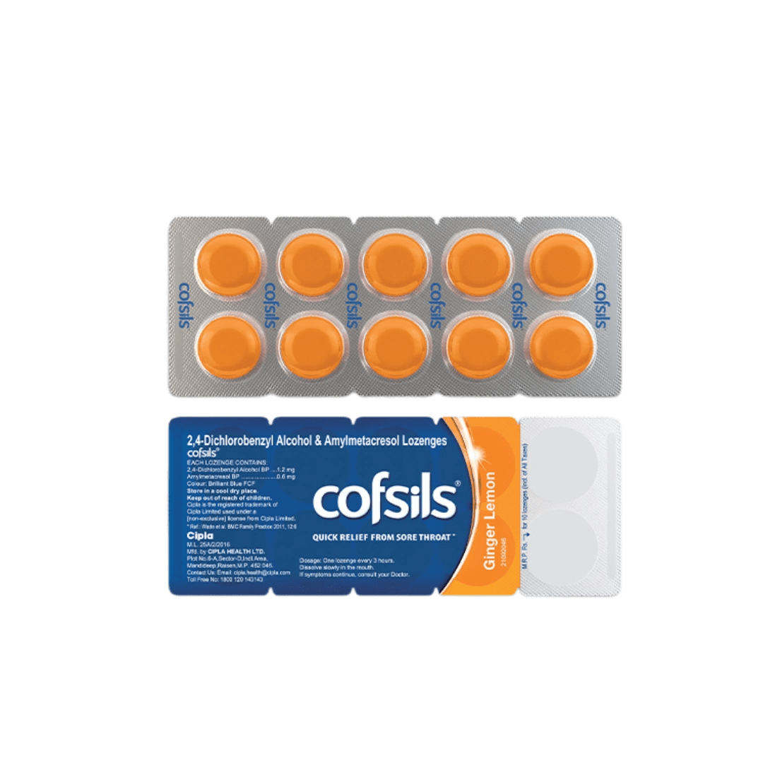 Cofsils Ginger lemon Lozenges for Sore Throat Relief – Antiviral & Antibacterial Action