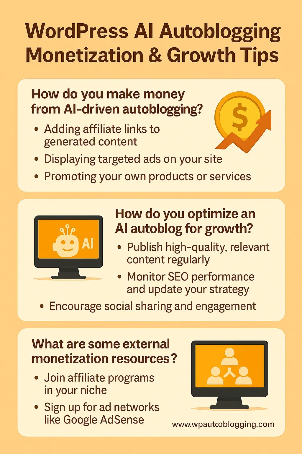 wordpress ai autoblogging monetization & growth tips