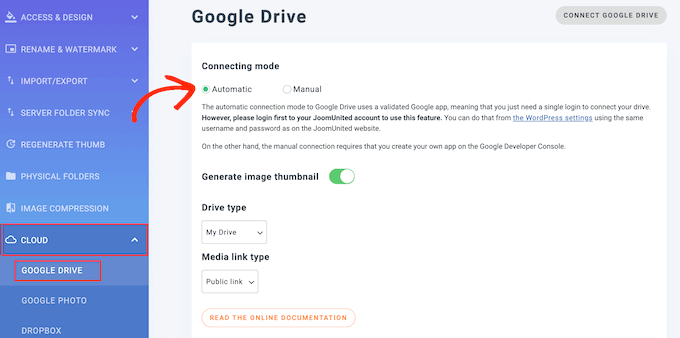Connecting Google Drive to WordPress using an automatic connector Connecting Google Drive to WordPress using an automatic connector