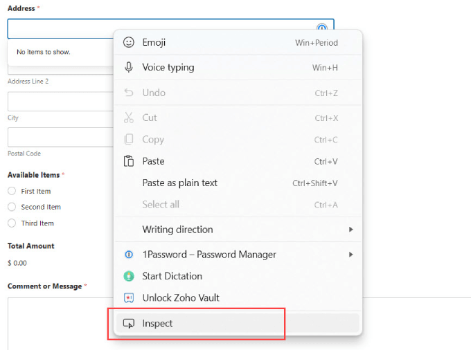 Inspect button Inspect button