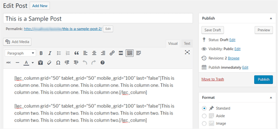 Please add 1 column again. How To Add Multi Column Content In Wordpress No Html Required
