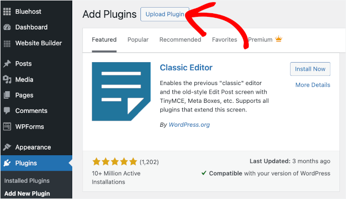 The Upload Plugin button The Upload Plugin button