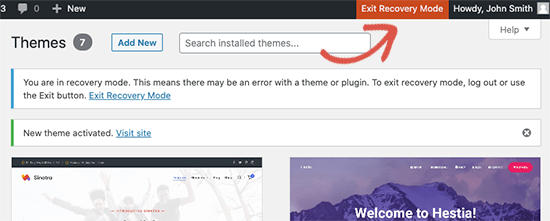 Exit recovery mode in WordPress Exit recovery mode in WordPress
